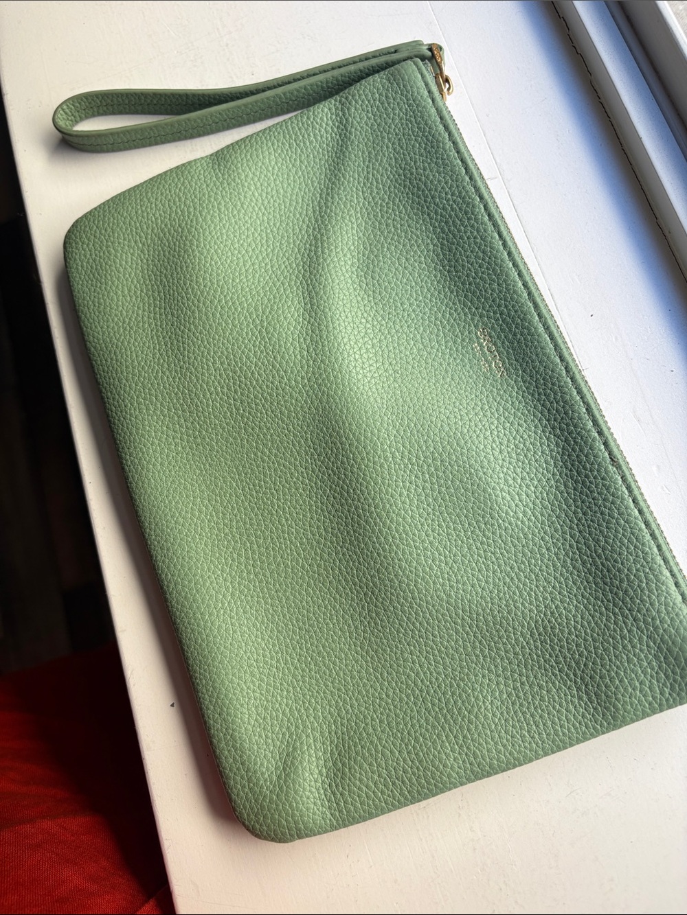 Oroton Mint Green Leather Wristlet Clutch